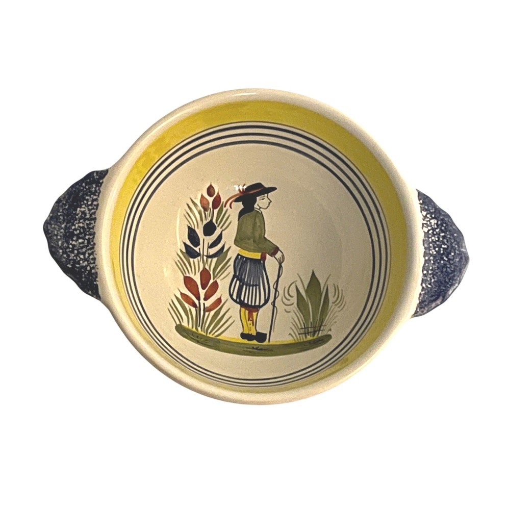 HB Quimper France Hand Painted Lug Soup Bowl Breton Figure Personalized Brad
